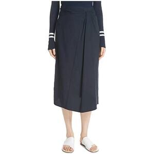 Vince Twist Front A Line‎ Cotton Midi Skirt Navy Blue Lightweight Size 6 NWT